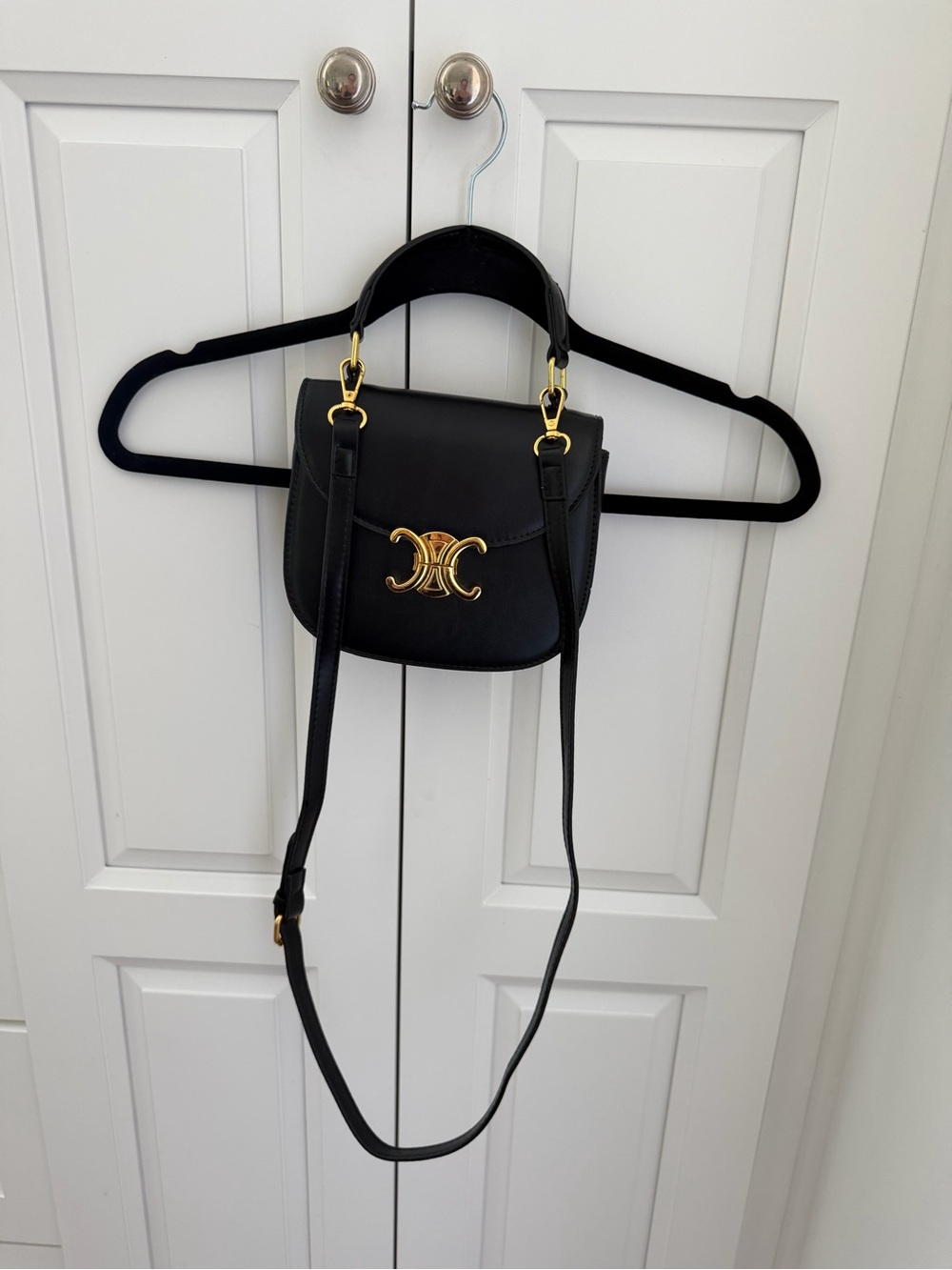 Black Leather Top-Handle Bag with Gold Accent - Picture 5 of 5